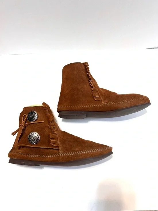 Women’s kids Tan-Brown Suede Fringe Ankle Boots size 7-8 - Picture 2 of 9